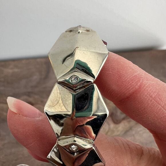 🍭6/$30 Charming Charlie Silver Rhinestone Studded Geometric Stretch Bracelet - Picture 4 of 7